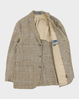 Vintage Y2K 00s Polo Ralph Lauren Houndstooth Plaid Linen 3 Button Blazer - M
