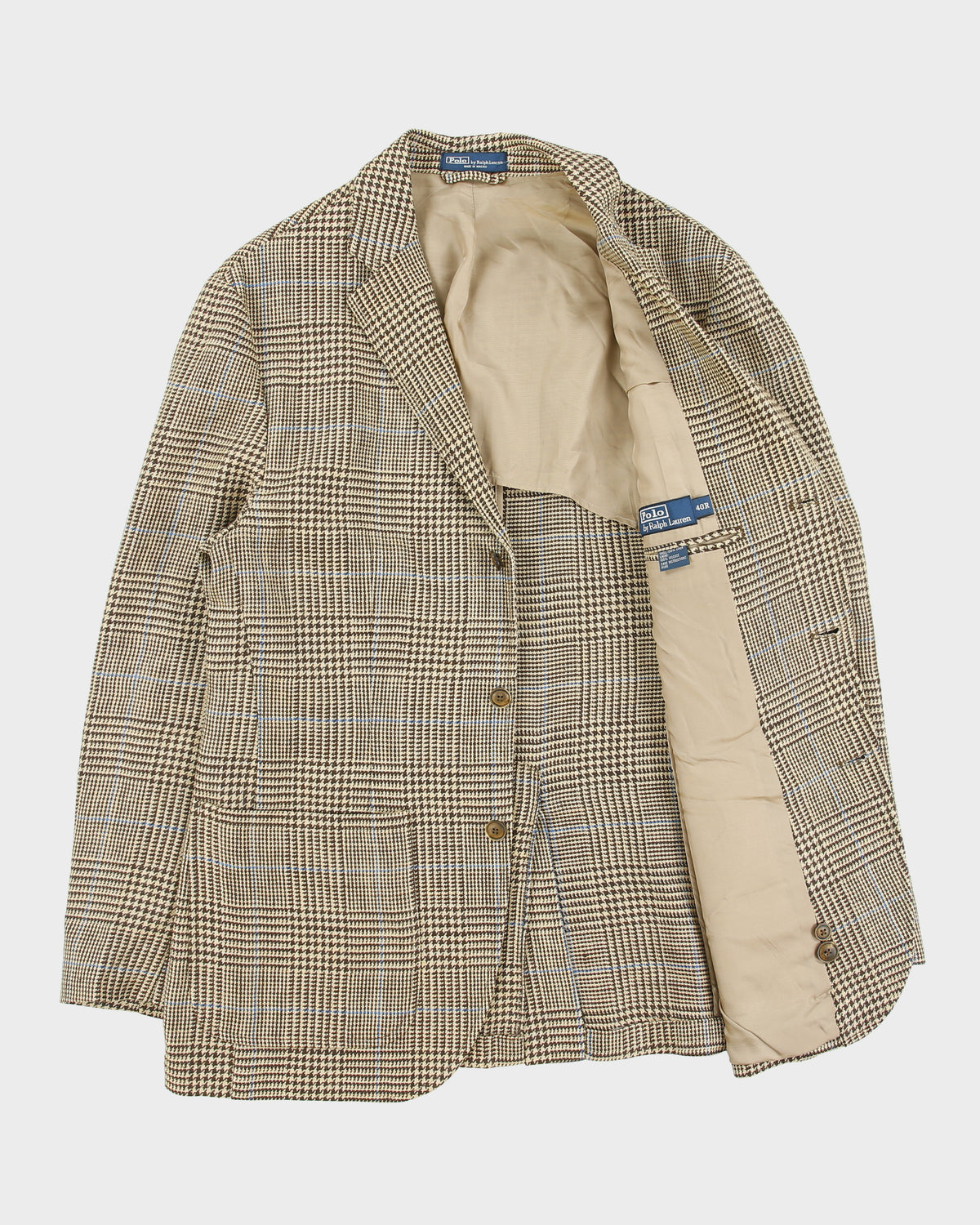 Vintage Y2K 00s Polo Ralph Lauren Houndstooth Plaid Linen 3 Button Blazer - M