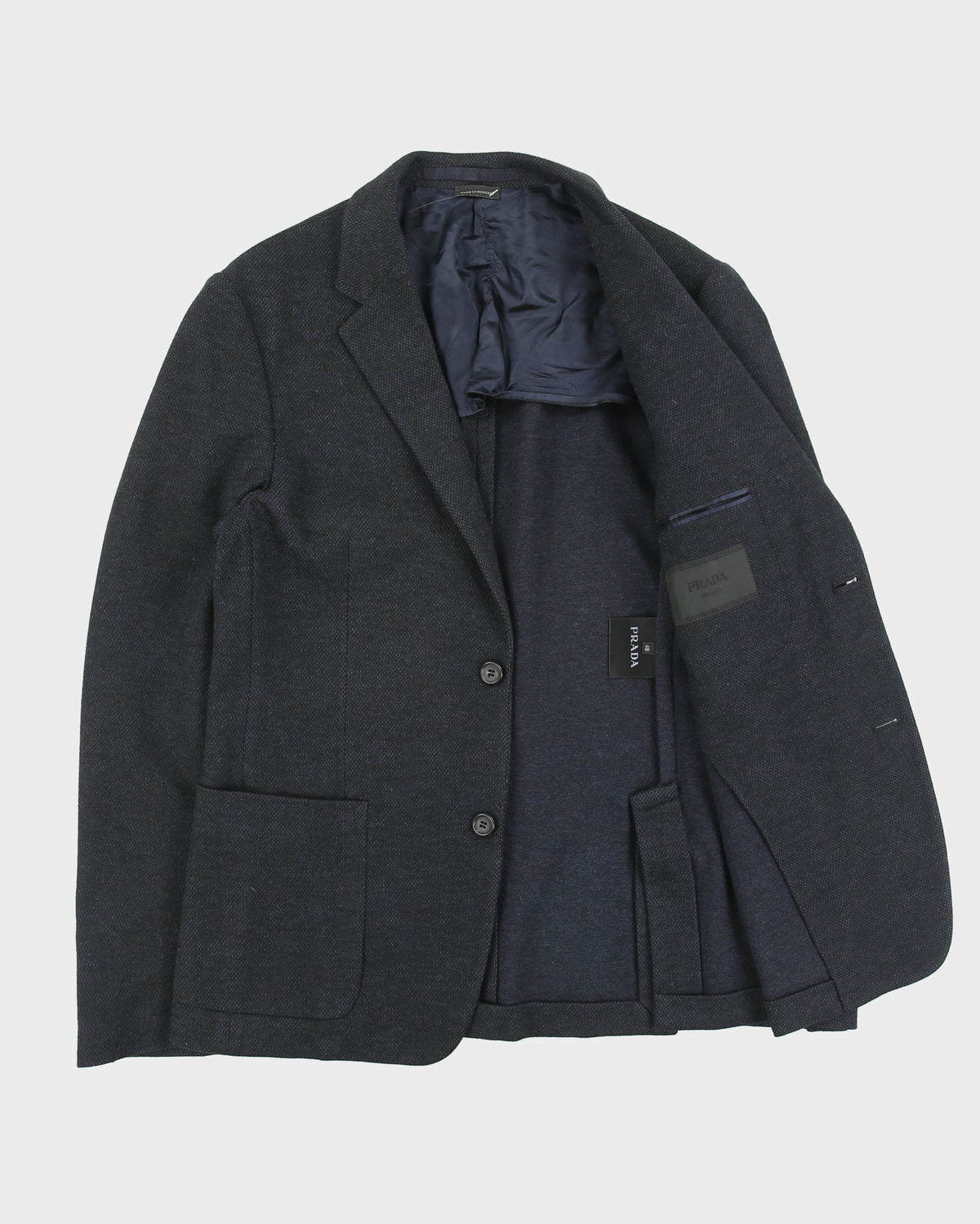 F/W 2015 Prada Navy Tweed Cashmere Wool 2 Button Blazer - M