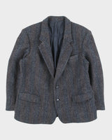 Vintage Harris Tweed Hand Woven Multicoloured Scottish Wool Herringbone 2 Button Blazer - L