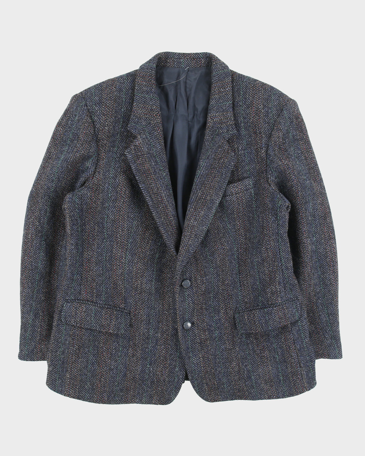 Vintage Harris Tweed Hand Woven Multicoloured Scottish Wool Herringbone 2 Button Blazer - L