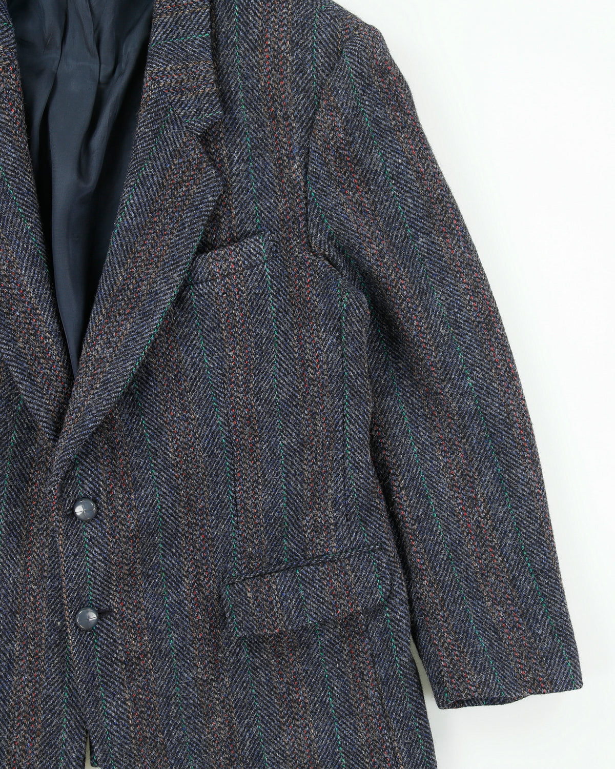 Vintage Harris Tweed Hand Woven Multicoloured Scottish Wool Herringbone 2 Button Blazer - L