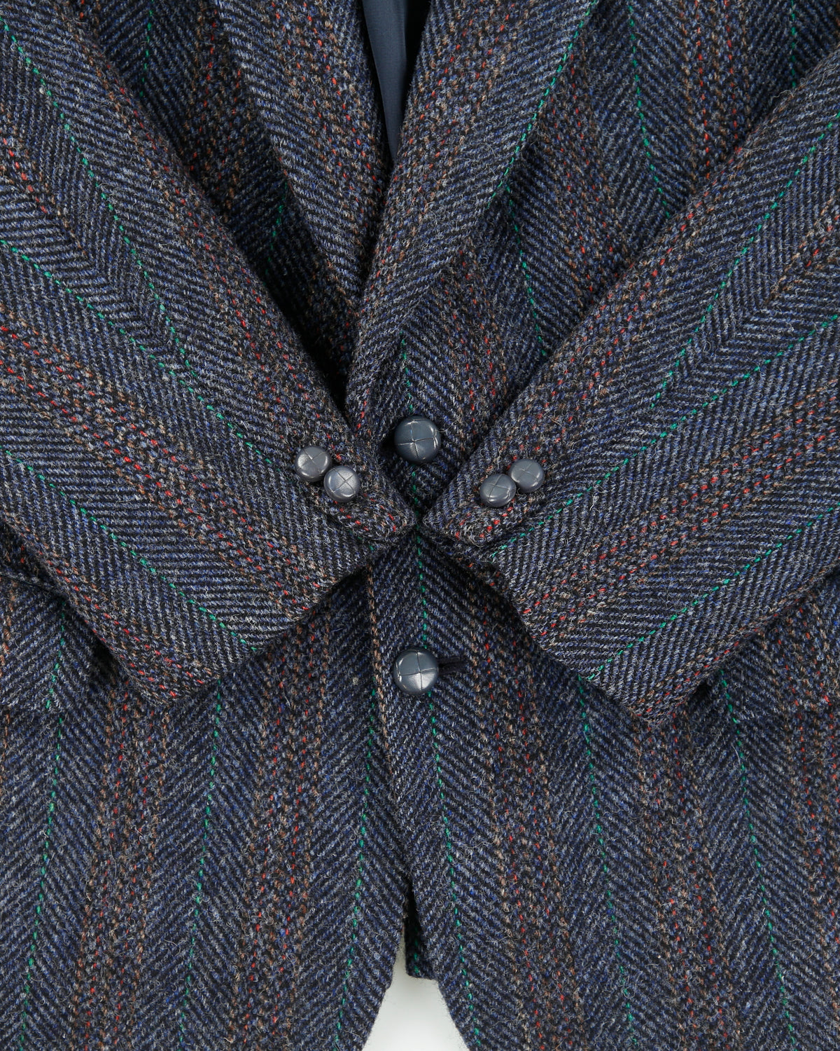 Vintage Harris Tweed Hand Woven Multicoloured Scottish Wool Herringbone 2 Button Blazer - L