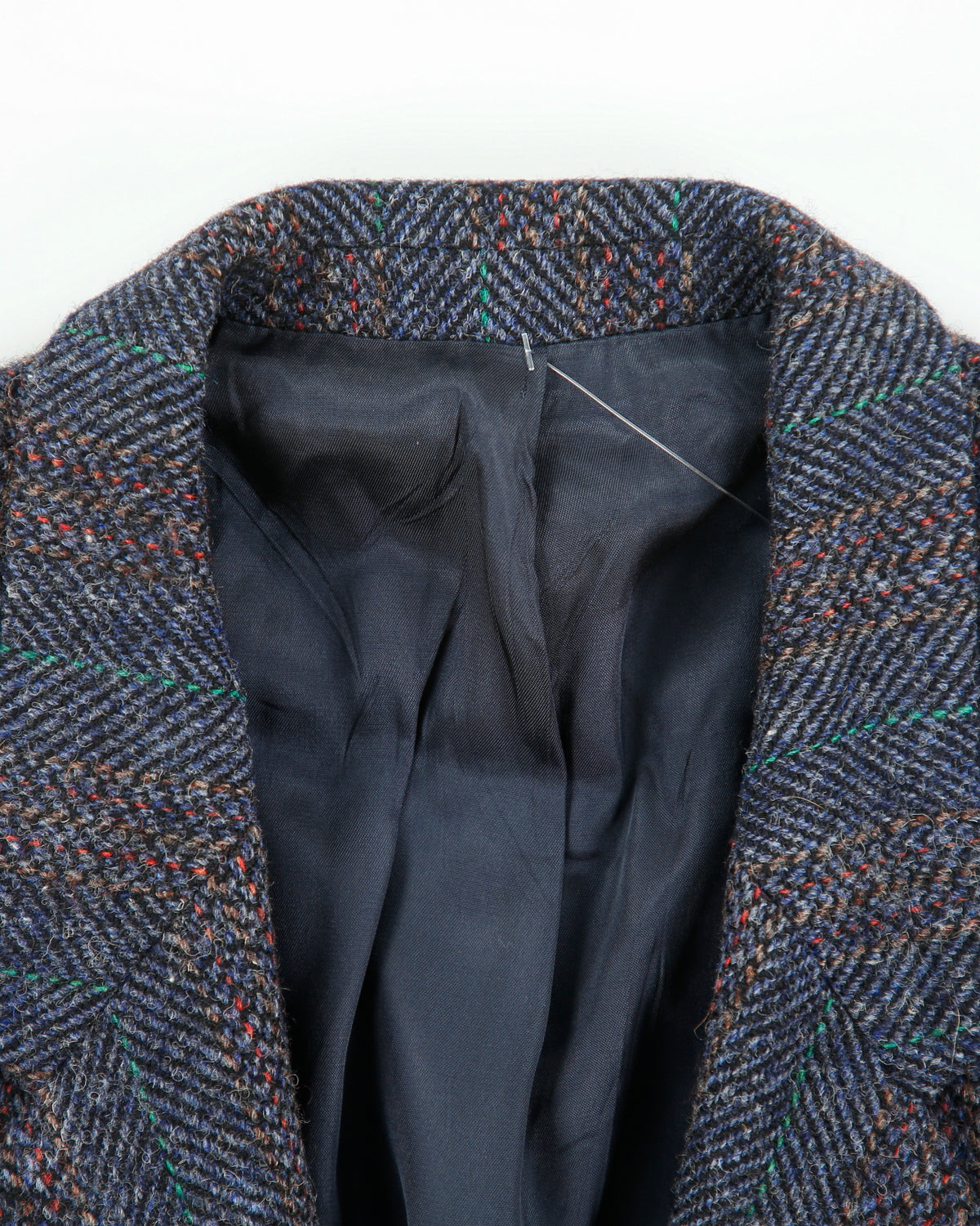 Vintage Harris Tweed Hand Woven Multicoloured Scottish Wool Herringbone 2 Button Blazer - L