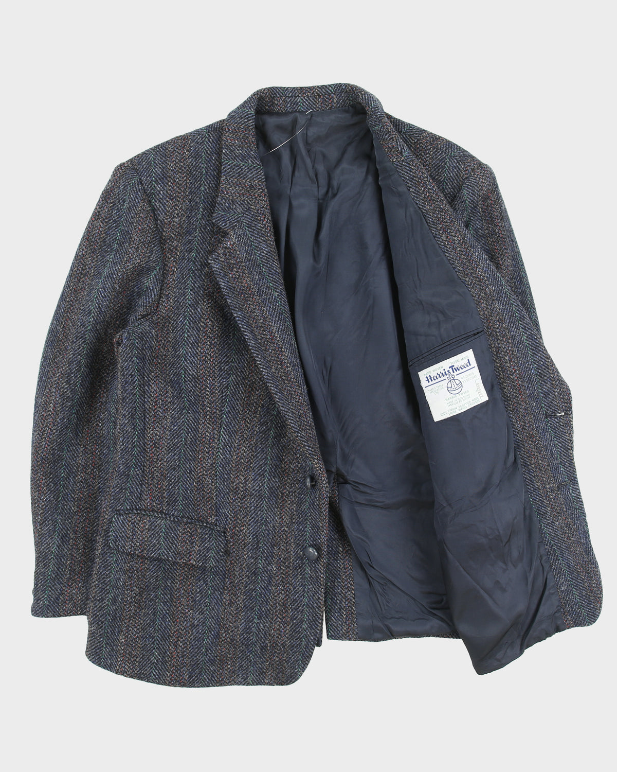 Vintage Harris Tweed Hand Woven Multicoloured Scottish Wool Herringbone 2 Button Blazer - L
