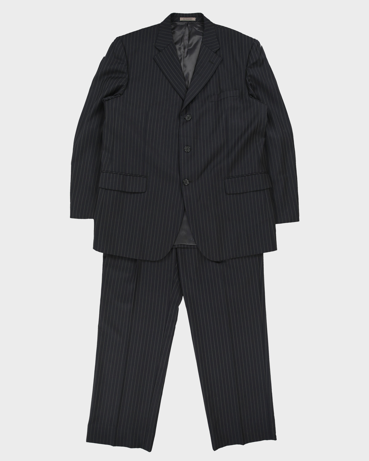 Vintage Y2K 00s Givenchy Pinstripe 'Ermenegildo Zegna Wool' 3 Button Double Pleated Relaxed Straight Leg Two-Piece Suit - XL / W35 L32