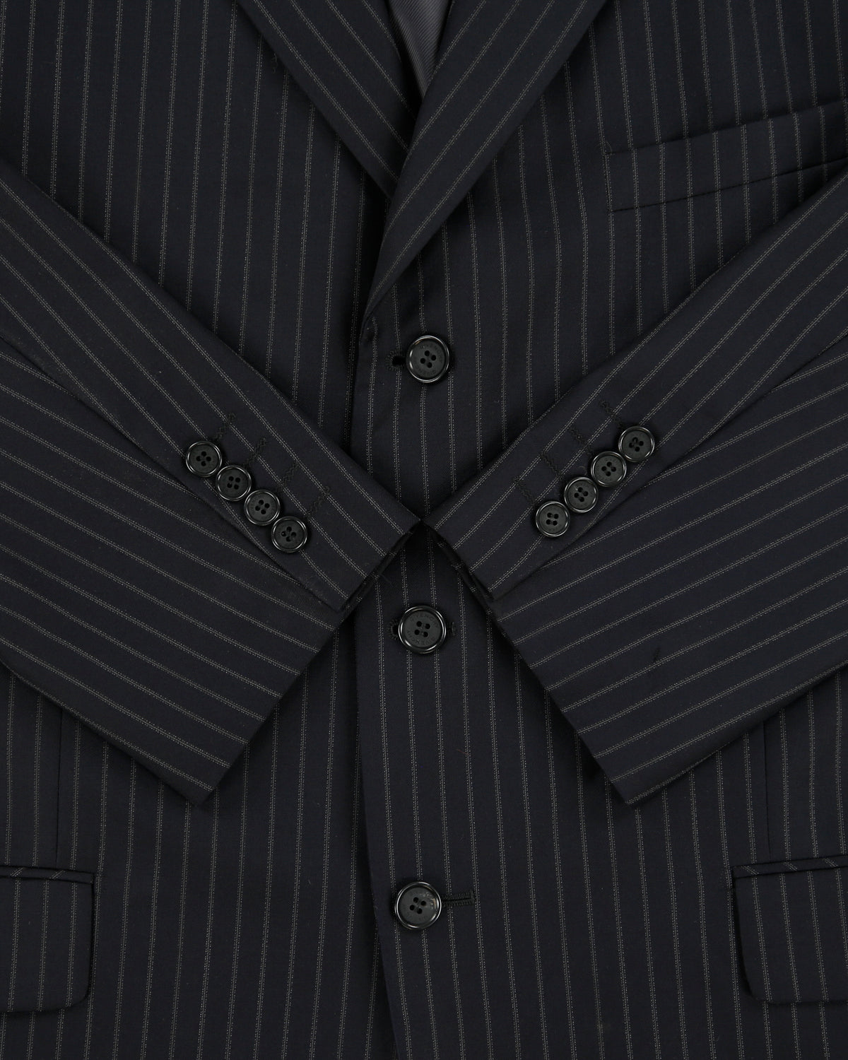 Vintage Y2K 00s Givenchy Pinstripe 'Ermenegildo Zegna Wool' 3 Button Double Pleated Relaxed Straight Leg Two-Piece Suit - XL / W35 L32