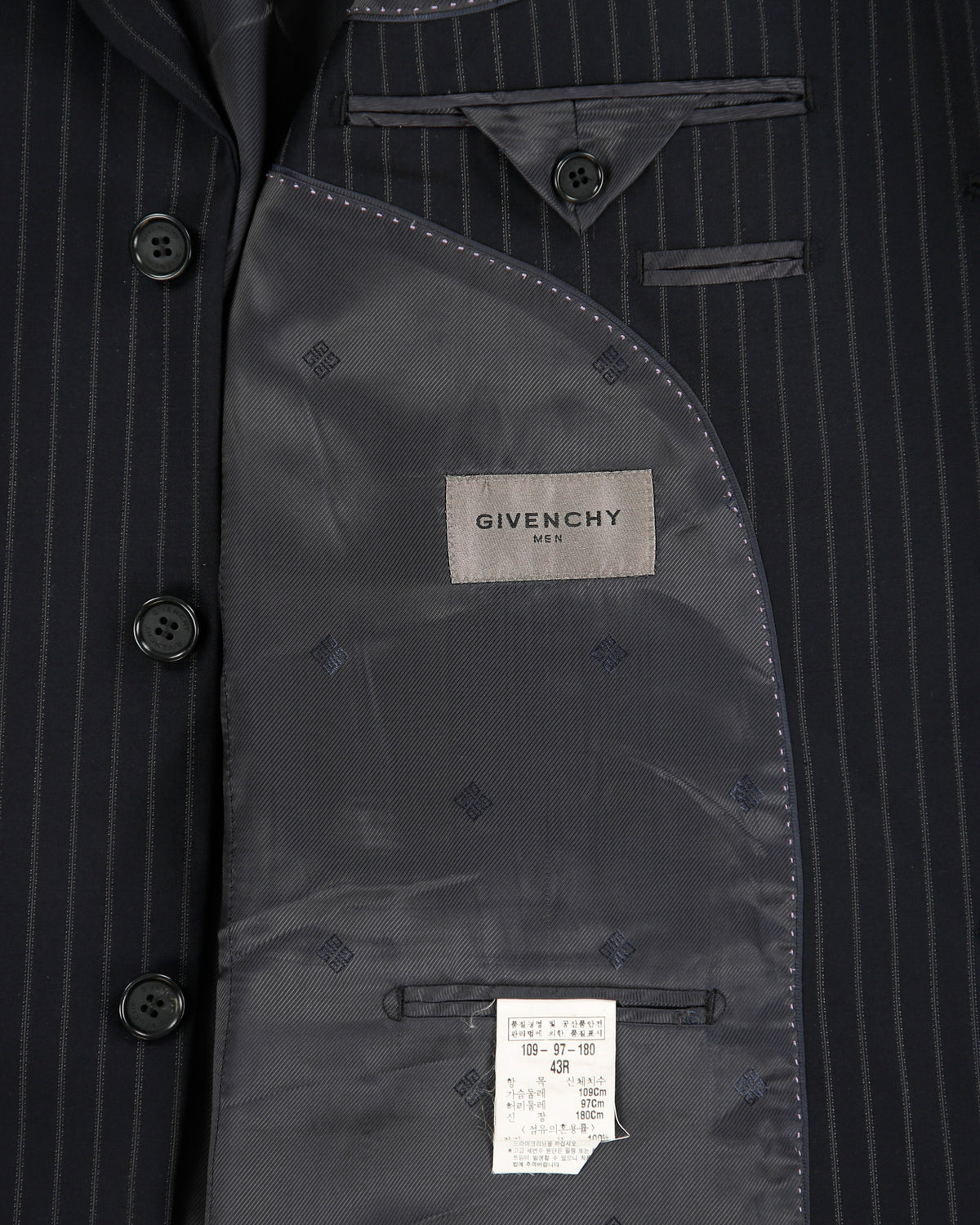 Vintage Y2K 00s Givenchy Pinstripe 'Ermenegildo Zegna Wool' 3 Button Double Pleated Relaxed Straight Leg Two-Piece Suit - XL / W35 L32