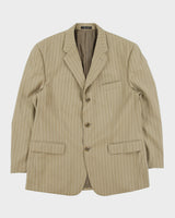 Vintage Y2K 00s Lauren Ralph Lauren LRL Khaki Pinstripe Wool 3 Button Blazer - L