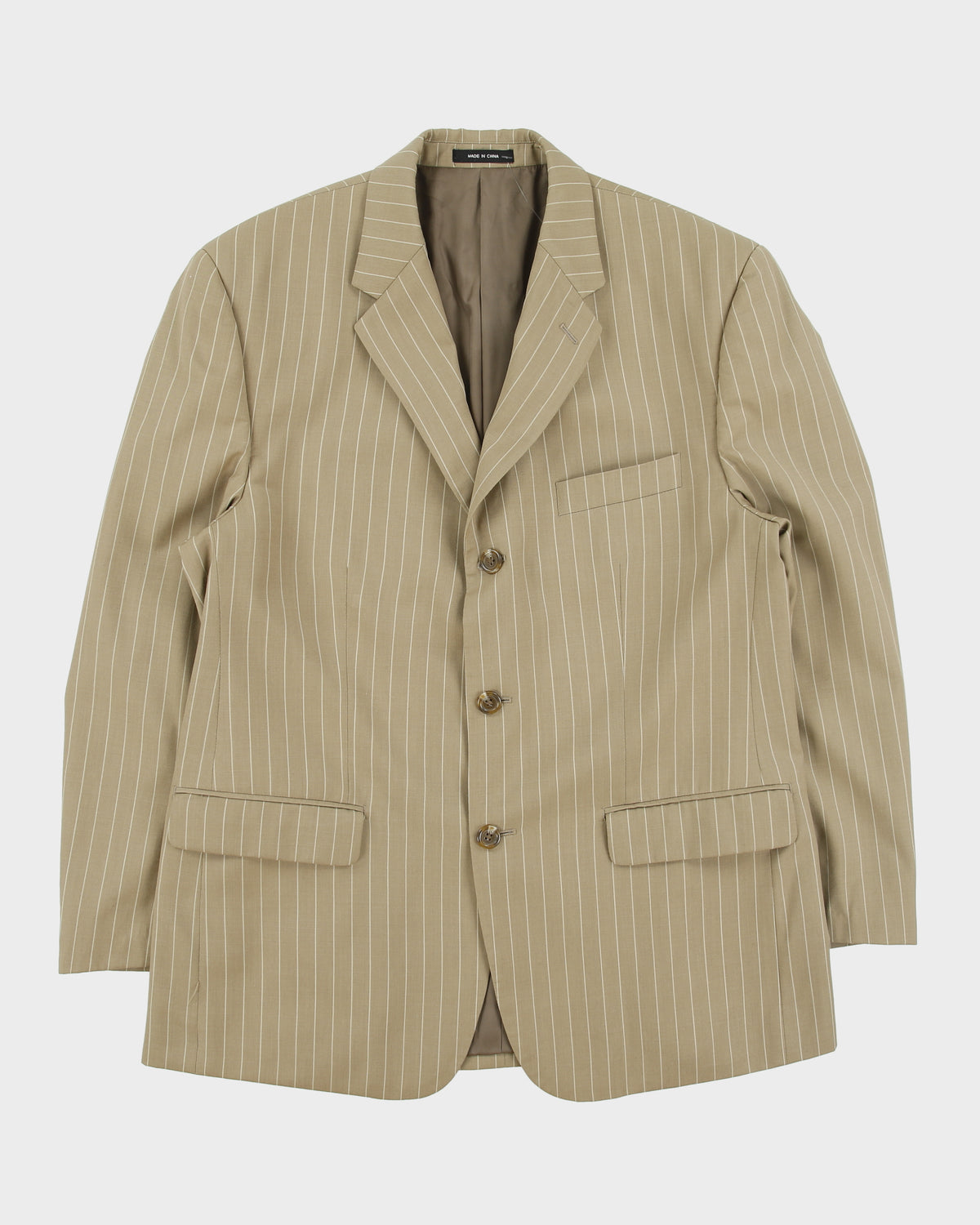 Vintage Y2K 00s Lauren Ralph Lauren LRL Khaki Pinstripe Wool 3 Button Blazer - L