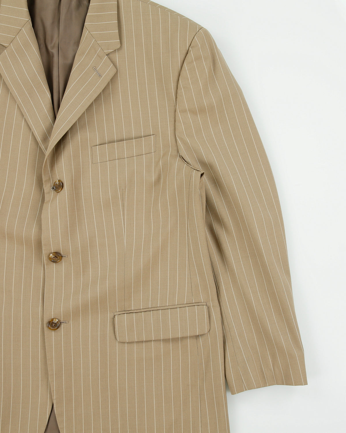 Vintage Y2K 00s Lauren Ralph Lauren LRL Khaki Pinstripe Wool 3 Button Blazer - L