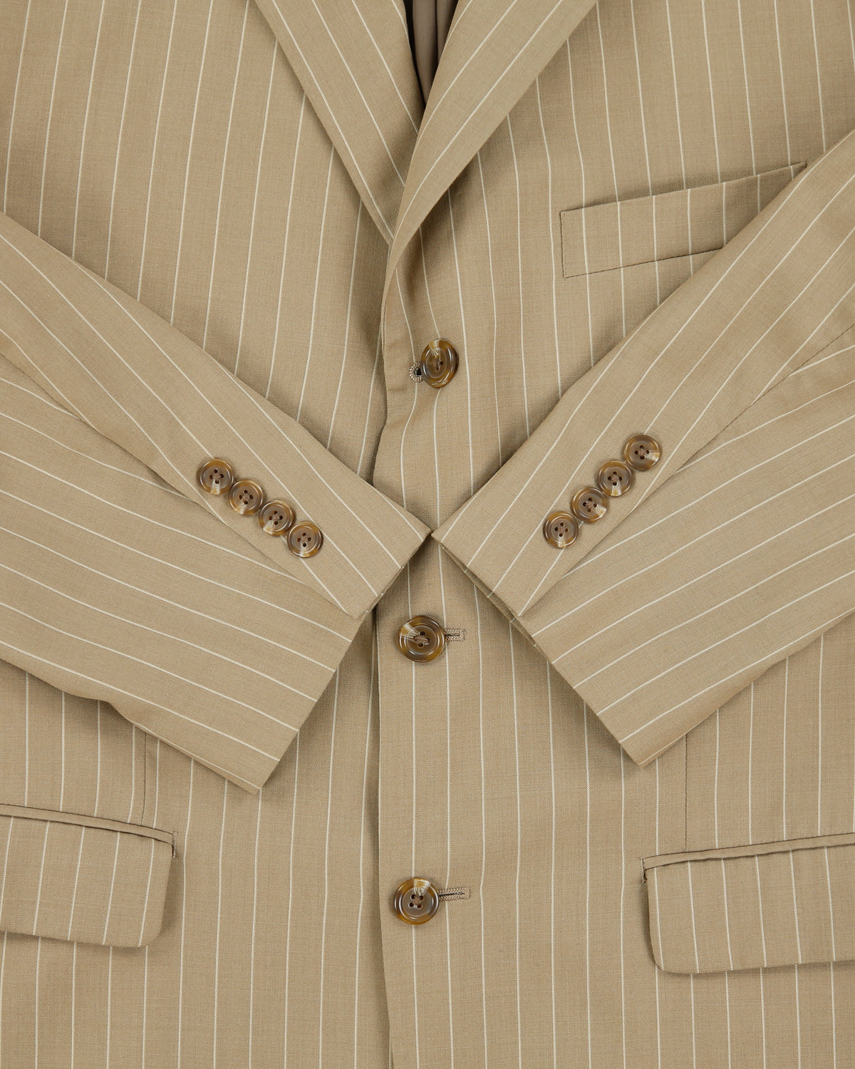 Vintage Y2K 00s Lauren Ralph Lauren LRL Khaki Pinstripe Wool 3 Button Blazer - L