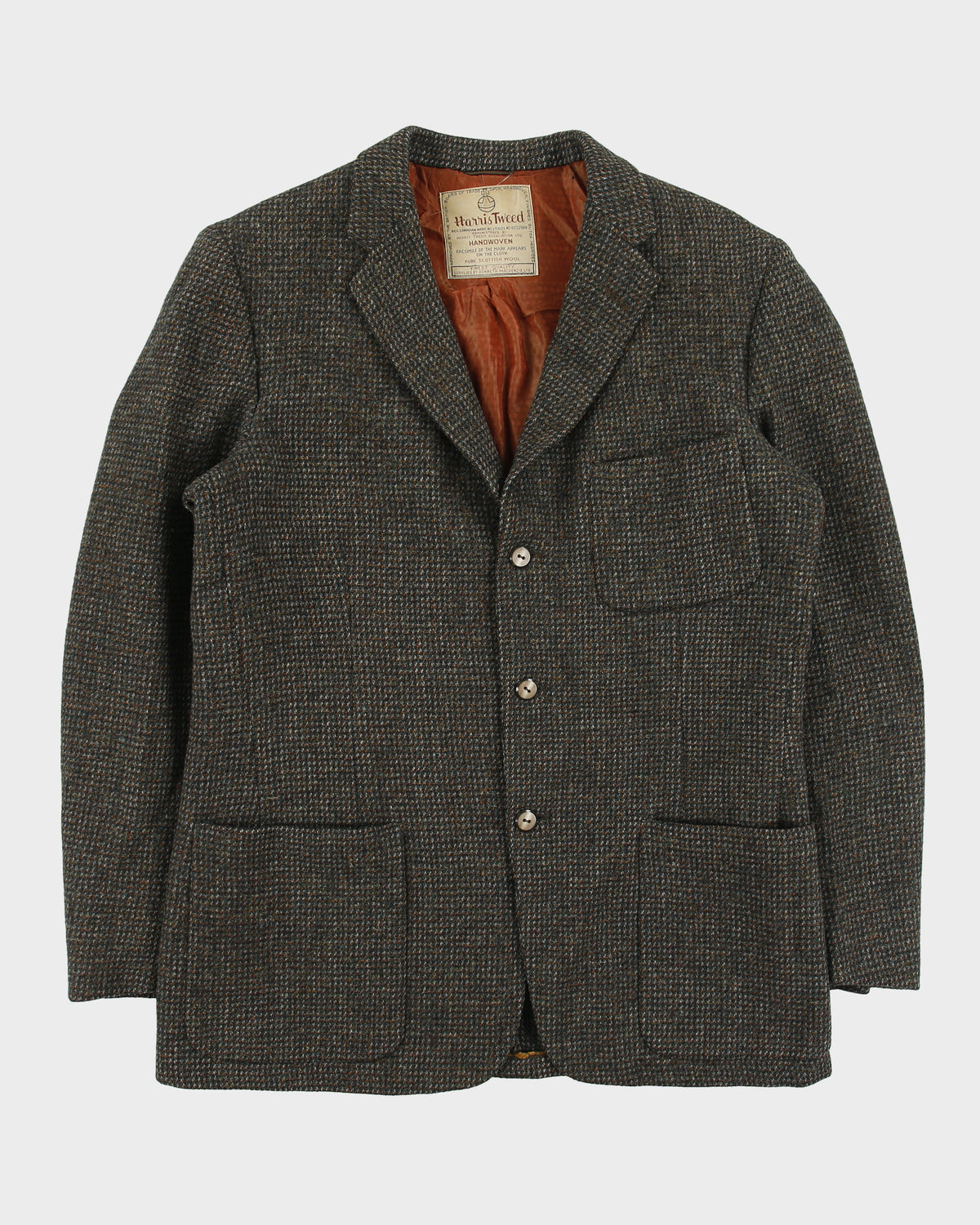 Vintage 1960s Harris Tweed Handwoven Scottish Wool Union Made In Canada 3 Button Sport Coat Blazer - L