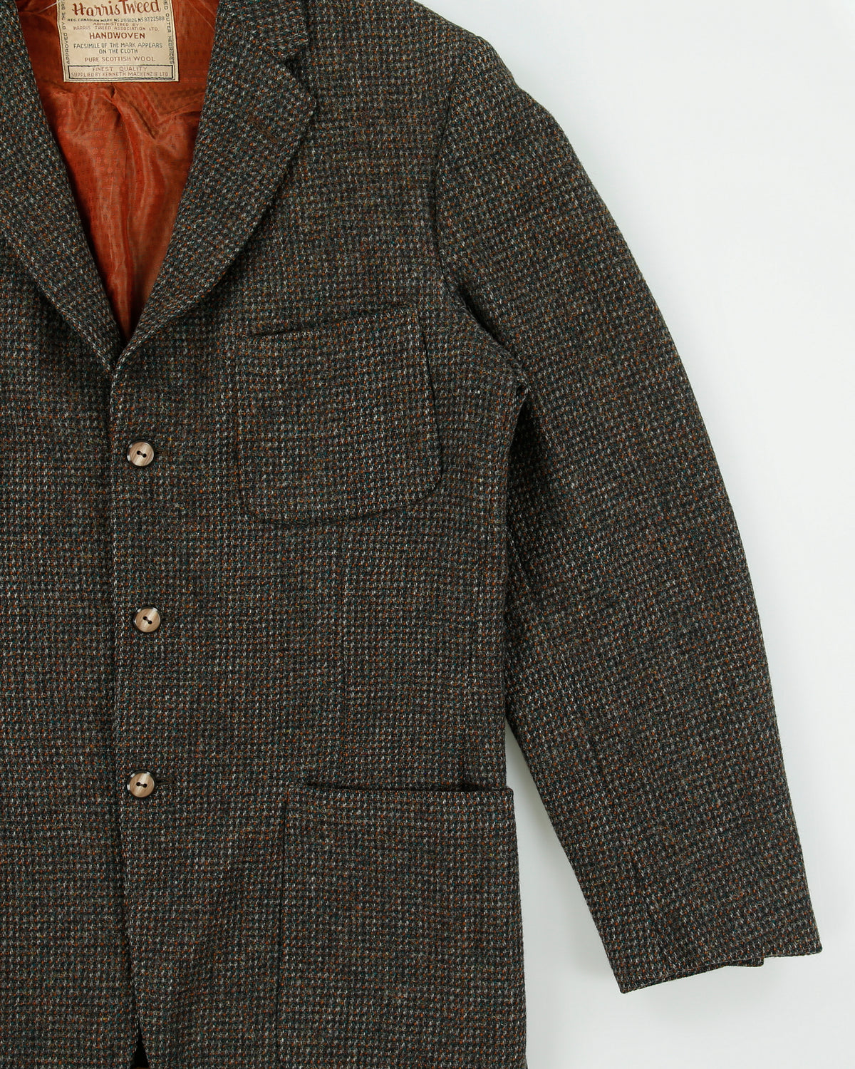 Vintage 1960s Harris Tweed Handwoven Scottish Wool Union Made In Canada 3 Button Sport Coat Blazer - L