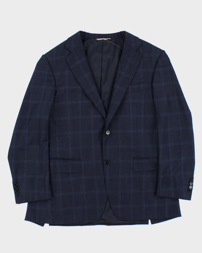 Vintage Canali Navy Blue Check Wool Straight Leg Two-Piece Suit - XL