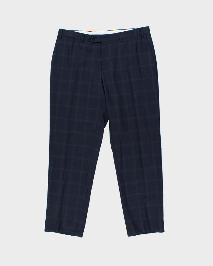 Vintage Canali Navy Blue Check Wool Straight Leg Two-Piece Suit - XL