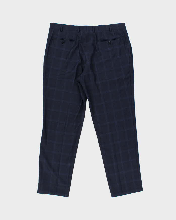 Vintage Canali Navy Blue Check Wool Straight Leg Two-Piece Suit - XL