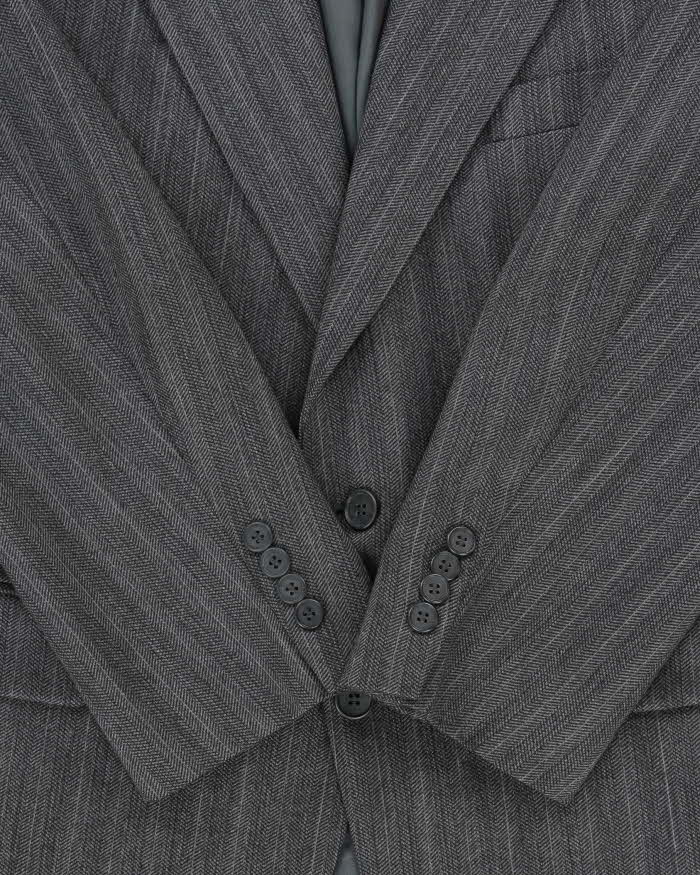 Vintage 1980s Yves Saint Laurent Wool Pinstriped Single Breasted Oversized Blazer - L