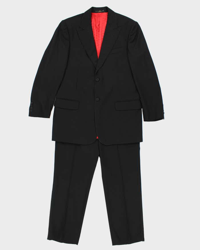 Vintage 00s Valentino Garavani Satin Detailed Wool Two-Piece Straight Leg Suit - L