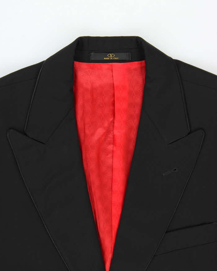 Vintage 00s Valentino Garavani Satin Detailed Wool Two-Piece Straight Leg Suit - L