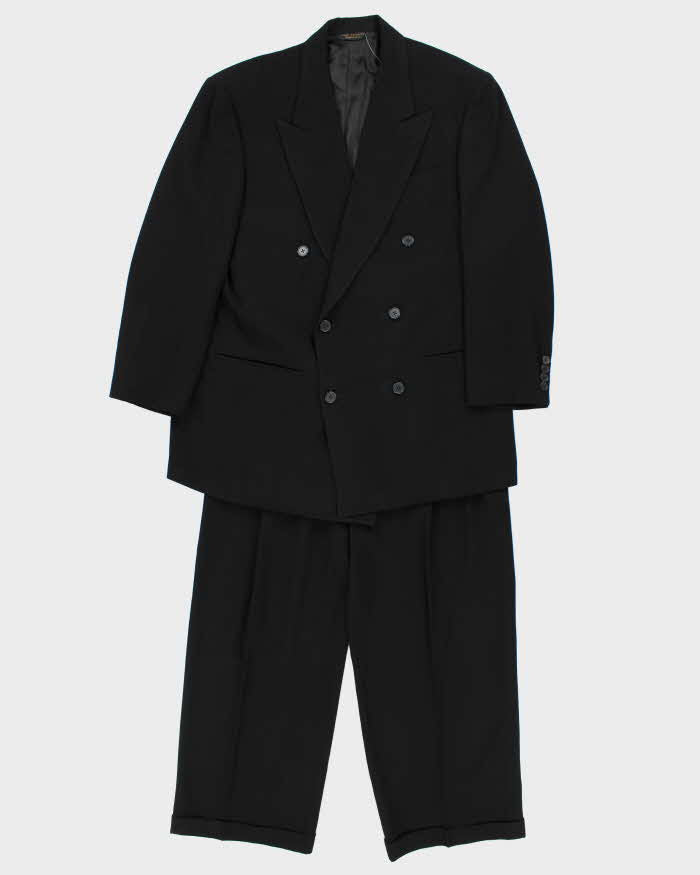 Vintage 1980s Donna Karan Wool Double Breasted Pleated Wide Leg Suit - XL