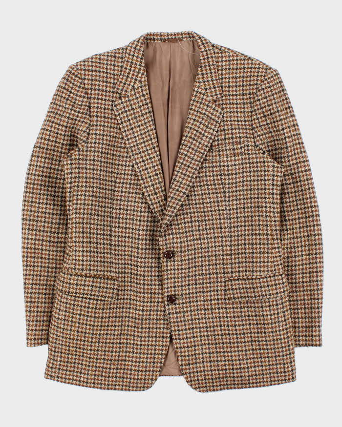 Vintage 1980s Harris Tweed Houndstooth Made In England Hand Woven Wool Blazer - L