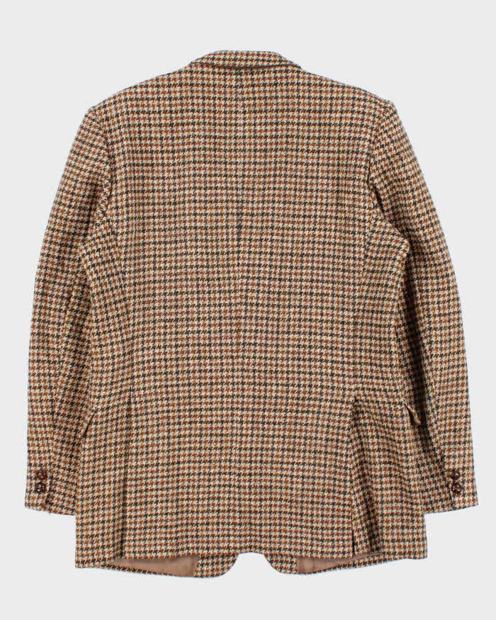 Vintage 1980s Harris Tweed Houndstooth Made In England Hand Woven Wool Blazer - L