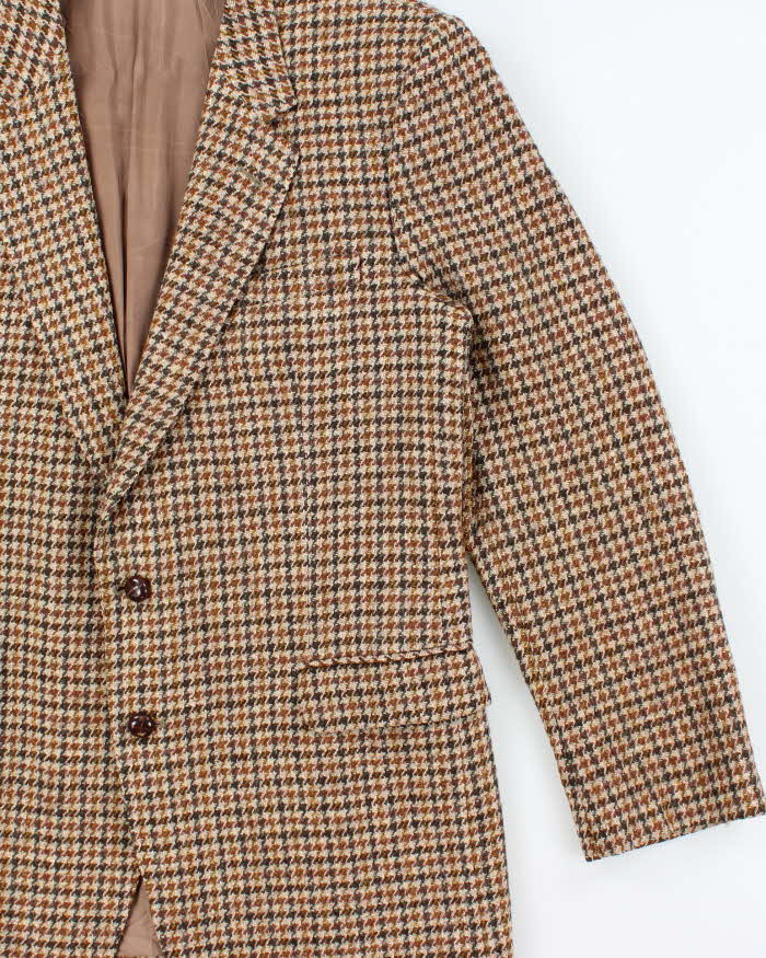 Vintage 1980s Harris Tweed Houndstooth Made In England Hand Woven Wool Blazer - L