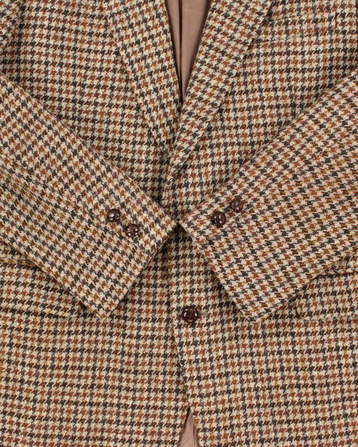 Vintage 1980s Harris Tweed Houndstooth Made In England Hand Woven Wool Blazer - L