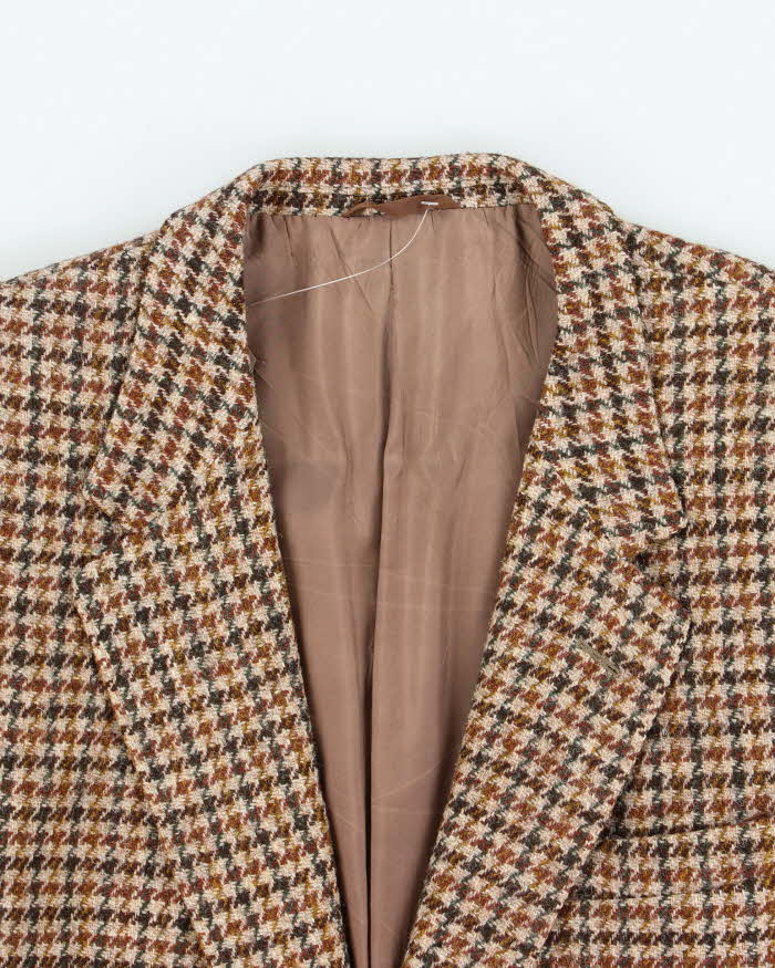 Vintage 1980s Harris Tweed Houndstooth Made In England Hand Woven Wool Blazer - L