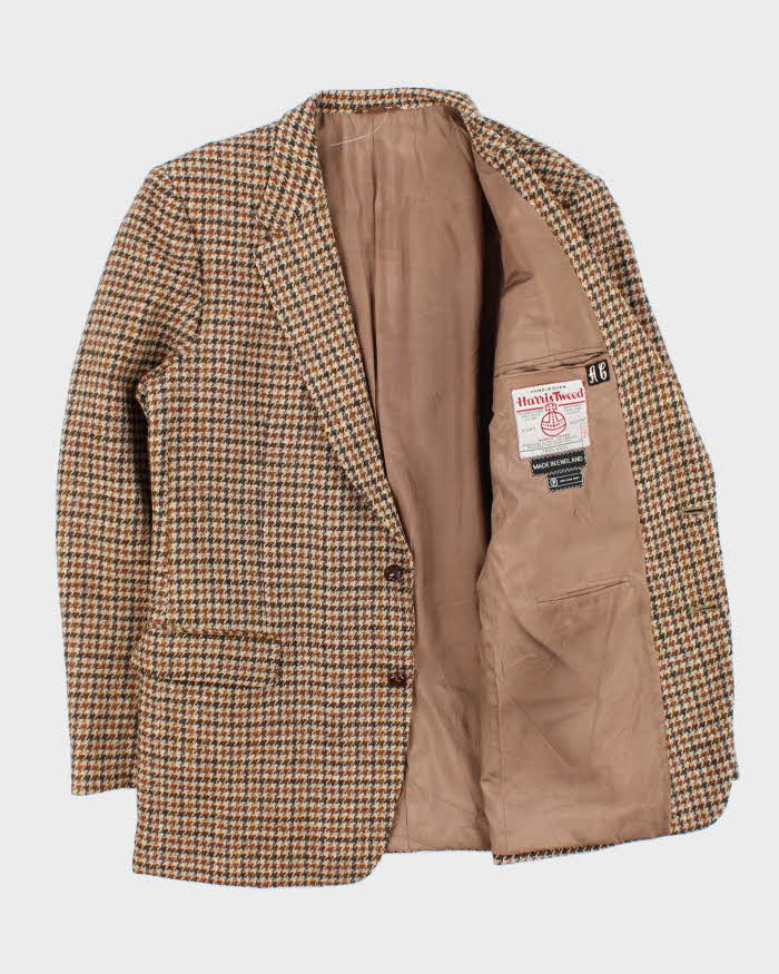 Vintage 1980s Harris Tweed Houndstooth Made In England Hand Woven Wool Blazer - L
