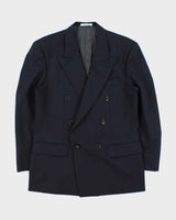Vintage 1990s Yves Saint Laurent Navy Wool Double Breasted Blazer - M