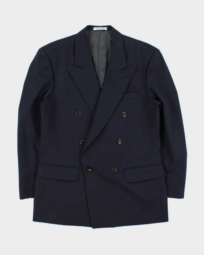 Vintage 1990s Yves Saint Laurent Navy Wool Double Breasted Blazer - M