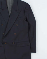 Vintage 1990s Yves Saint Laurent Navy Wool Double Breasted Blazer - M