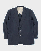 Vintage 1990s Burberry Japan Navy Linen Single Breasted Blazer - L