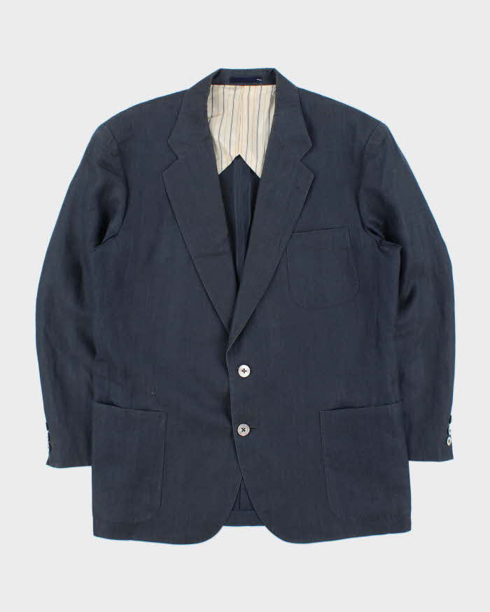 Vintage 1990s Burberry Japan Navy Linen Single Breasted Blazer - L