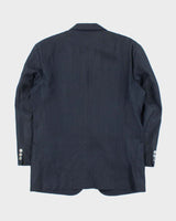 Vintage 1990s Burberry Japan Navy Linen Single Breasted Blazer - L