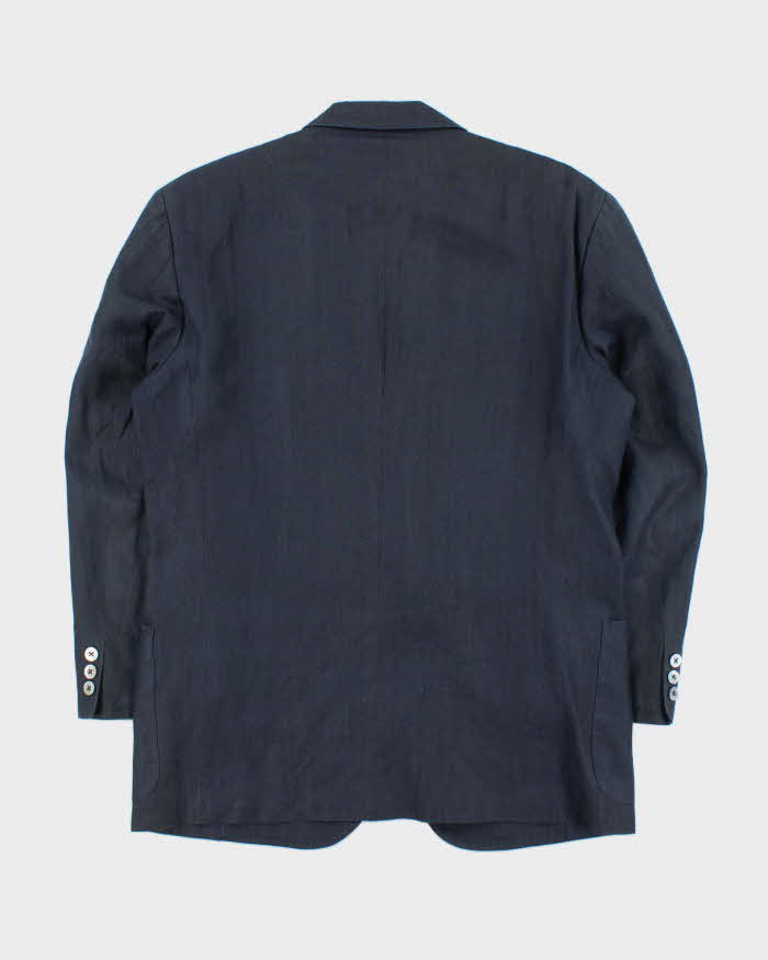 Vintage 1990s Burberry Japan Navy Linen Single Breasted Blazer - L