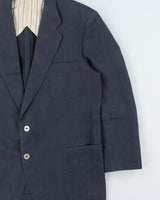 Vintage 1990s Burberry Japan Navy Linen Single Breasted Blazer - L