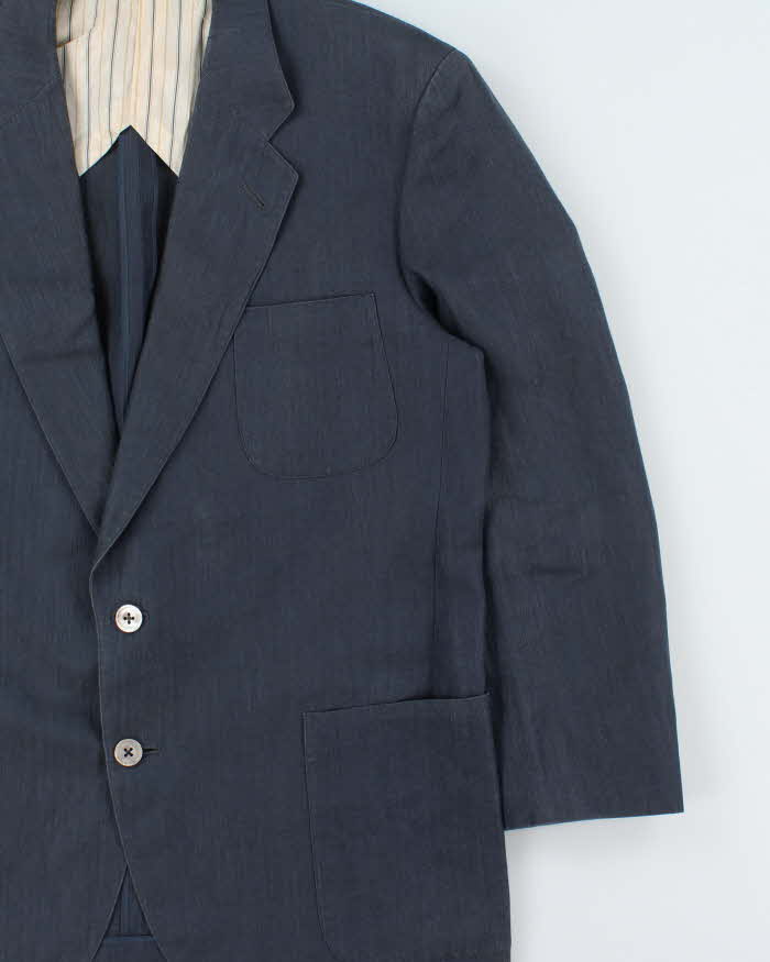 Vintage 1990s Burberry Japan Navy Linen Single Breasted Blazer - L
