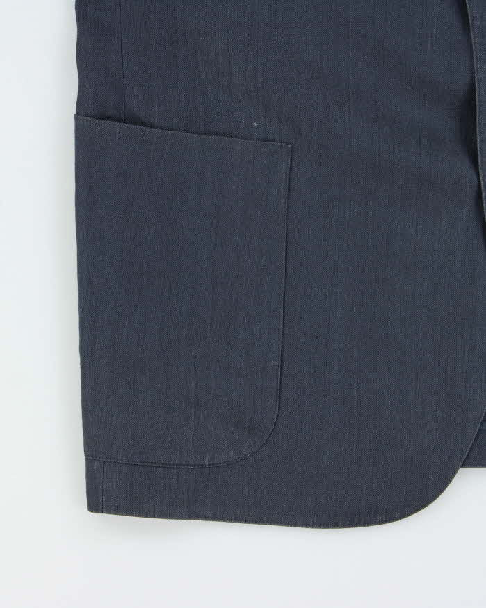Vintage 1990s Burberry Japan Navy Linen Single Breasted Blazer - L
