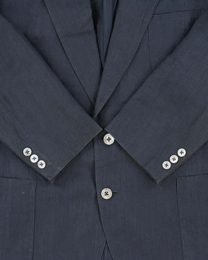 Vintage 1990s Burberry Japan Navy Linen Single Breasted Blazer - L