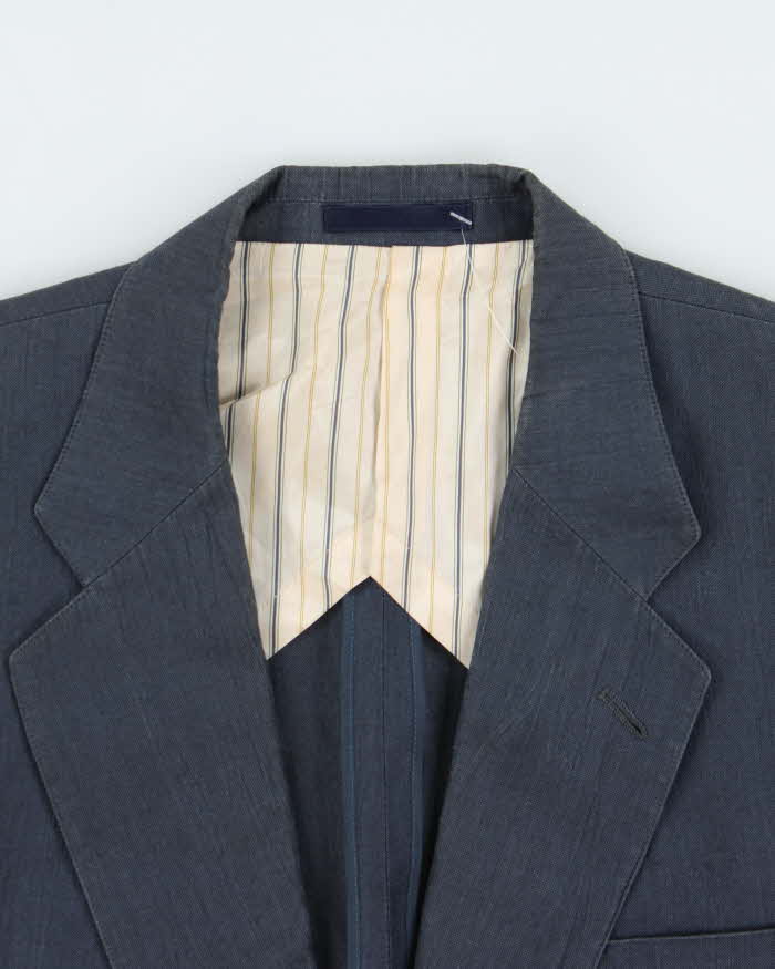 Vintage 1990s Burberry Japan Navy Linen Single Breasted Blazer - L