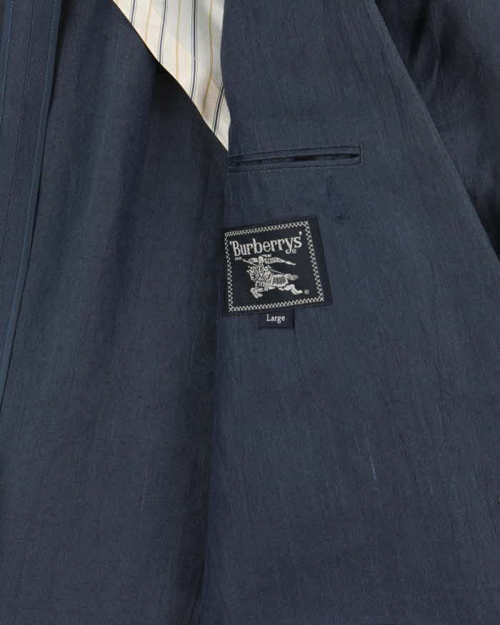 Vintage 1990s Burberry Japan Navy Linen Single Breasted Blazer - L