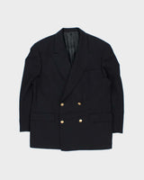 Vintage 1990s Hugo Boss Navy Wool Double Breasted Blazer - M