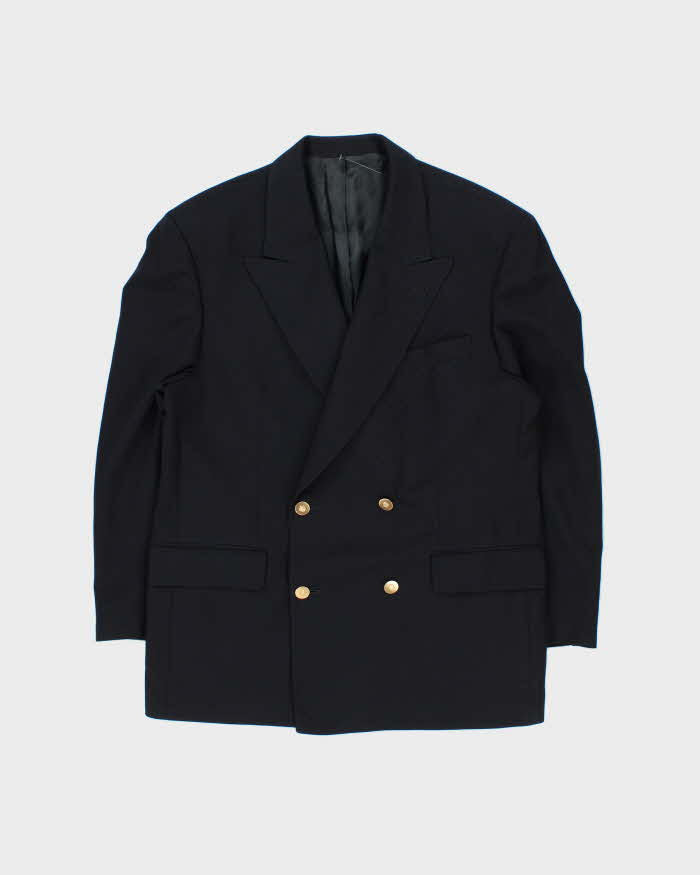 Vintage 1990s Hugo Boss Navy Wool Double Breasted Blazer - M