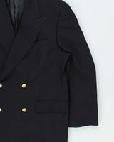 Vintage 1990s Hugo Boss Navy Wool Double Breasted Blazer - M