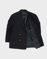 Vintage 1990s Hugo Boss Navy Wool Double Breasted Blazer - M