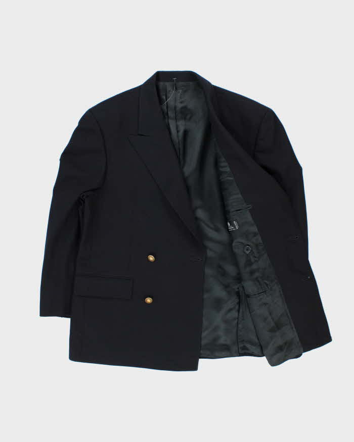 Vintage 1990s Hugo Boss Navy Wool Double Breasted Blazer - M
