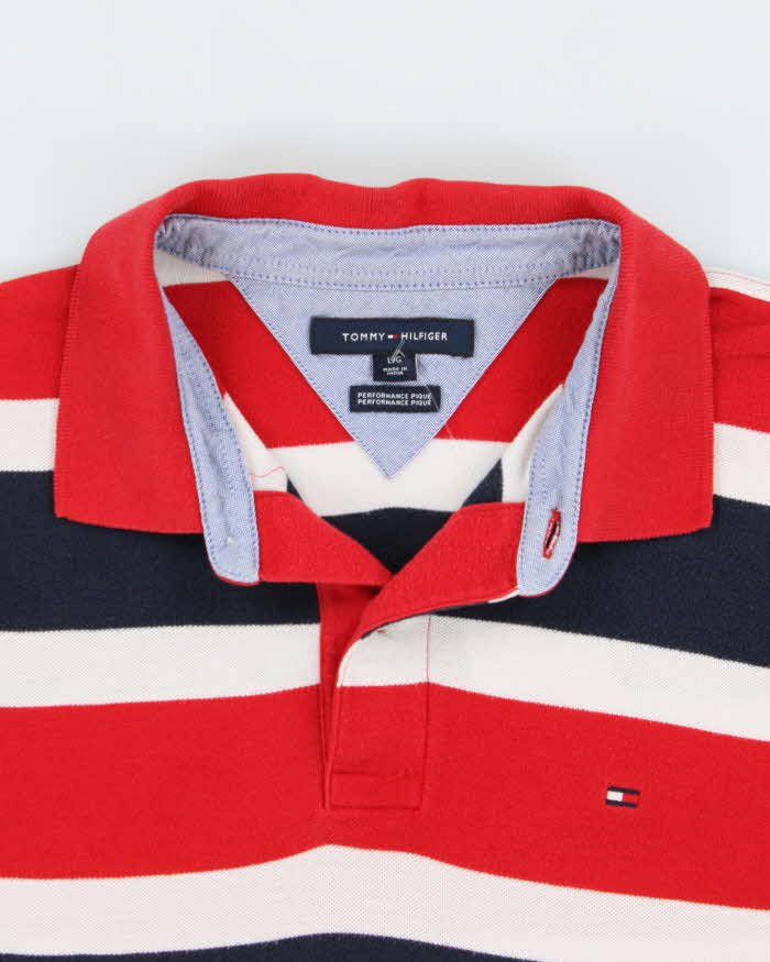 Vintage Tommy Hilfiger Striped Performance Pique Short Sleeve Polo Shirt - L